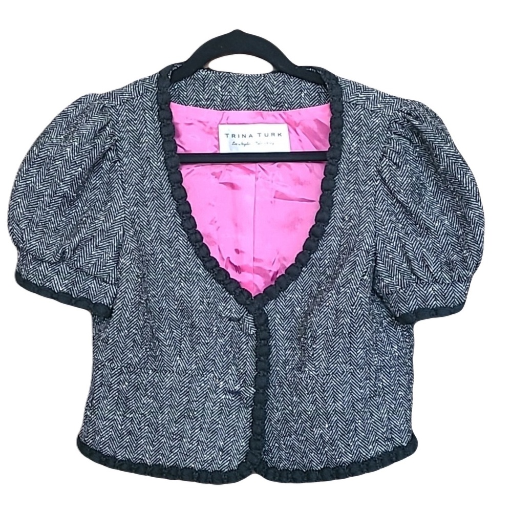 Trina Turk Cropped Black & White Tweed Blazer - Size 8